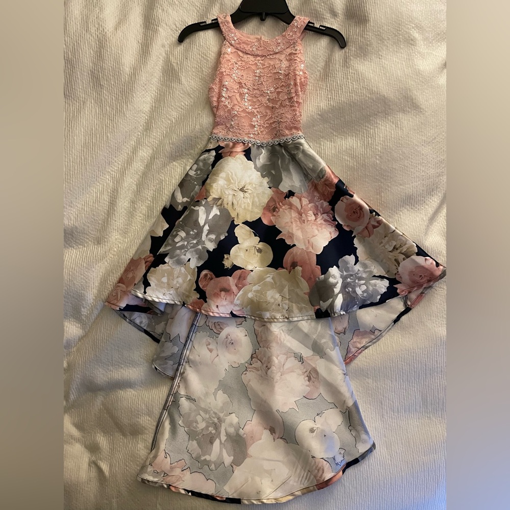 Brand New/Never Worn- Girls Hi-lo pink lace sequins floral sleeveless Size 7